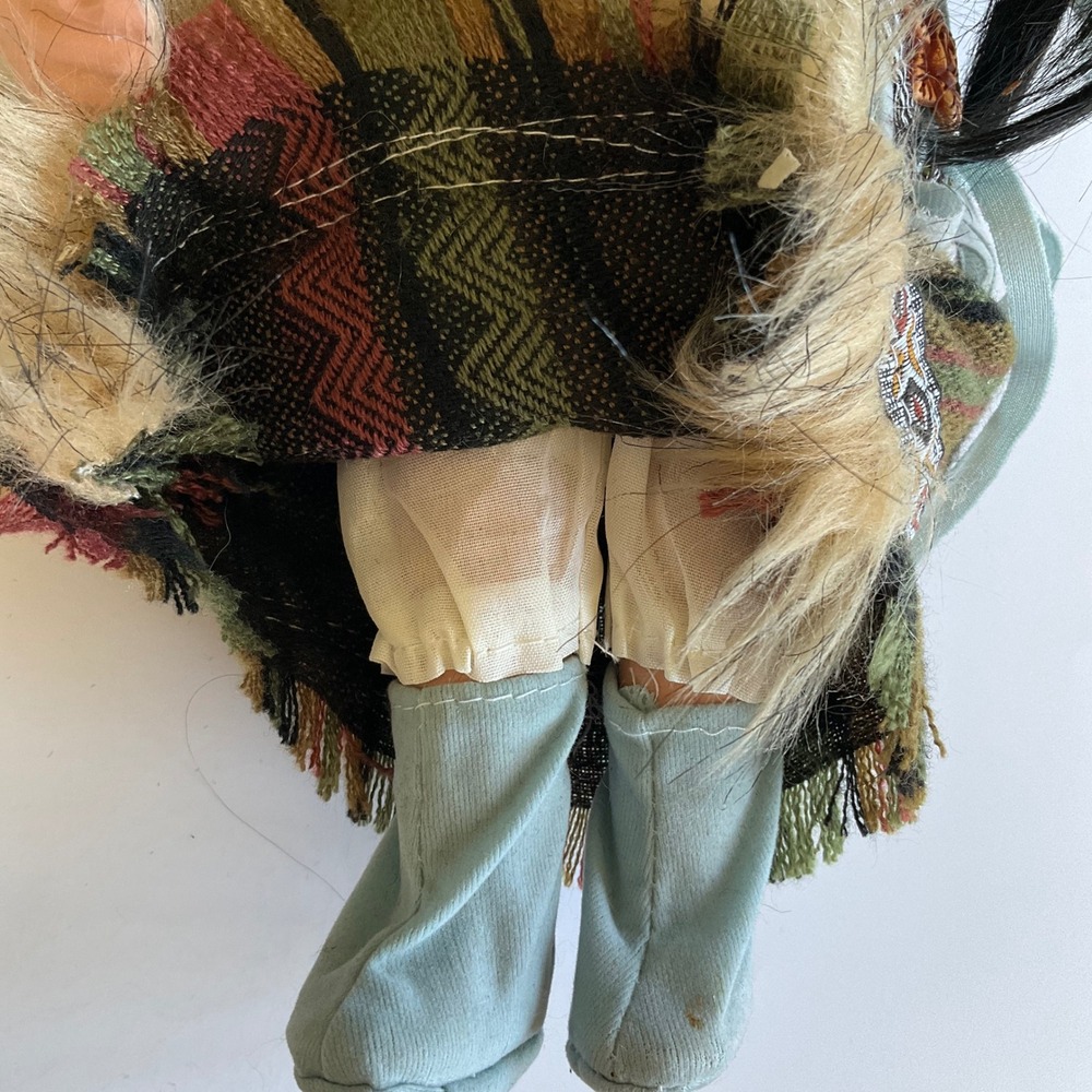 VTG Native American Porcelain Doll 16" Faux Fur Turquoise Pendant Southwest Deco - Picture 6 of 12